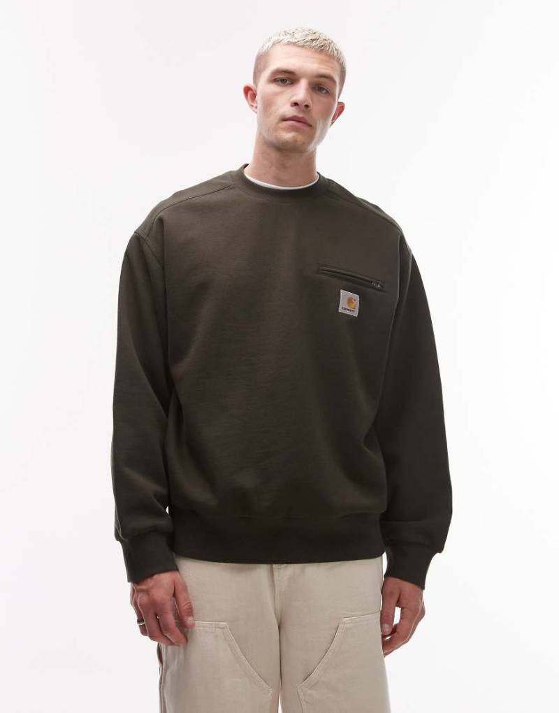 Carhartt WIP - Detroit - Oversize-Sweatshirt in Khakigrün mit Futter mit Waffelstruktur von Carhartt WIP