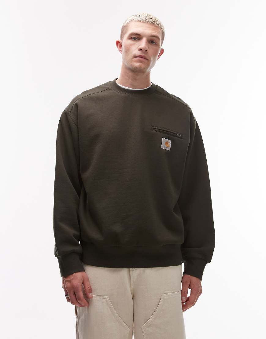 Carhartt WIP - Detroit - Oversize-Sweatshirt in Khakigrün mit Futter mit Waffelstruktur von Carhartt WIP