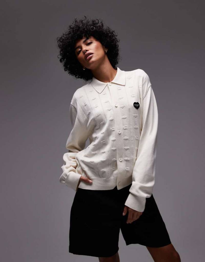 Carhartt WIP - Drewe - Strickjacke in Weiß mit Herz-Logo von Carhartt WIP