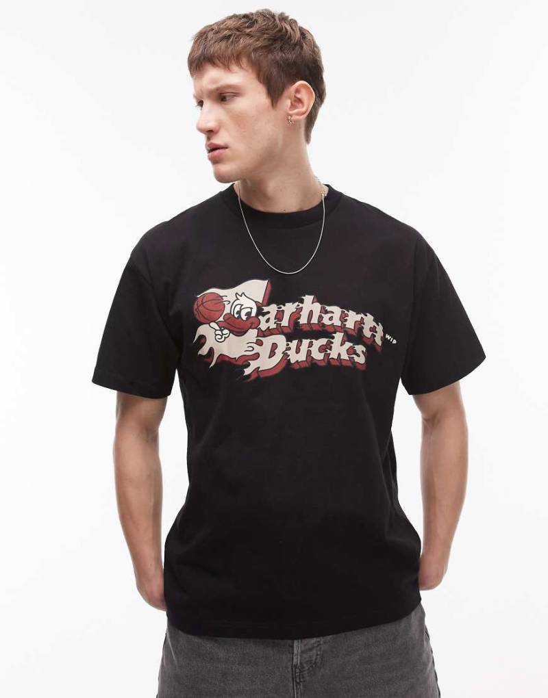 Carhartt WIP - Flaming Ducks - T-Shirt in Schwarz mit Enten-Flammenprint von Carhartt WIP