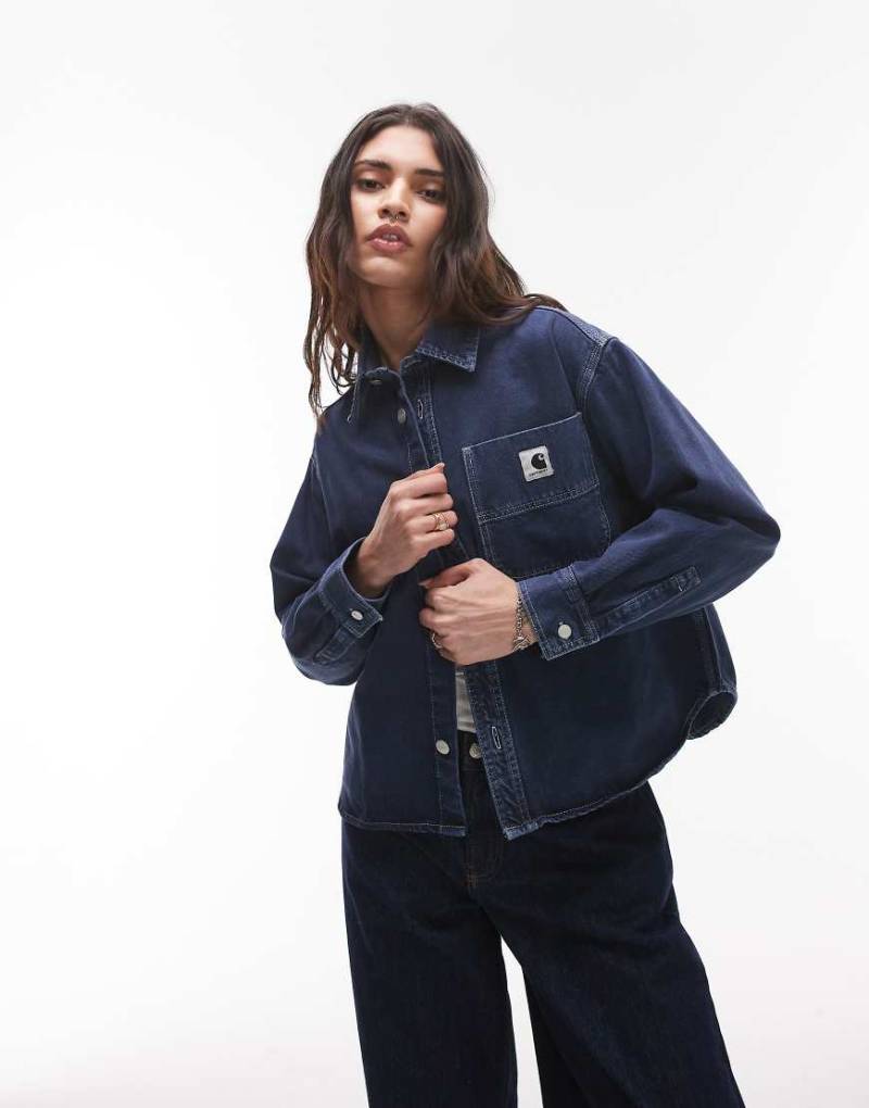 Carhartt WIP - Georgia - Jeanshemd in dunkelblauer Stone-Dyed-Waschung-Rot von Carhartt WIP