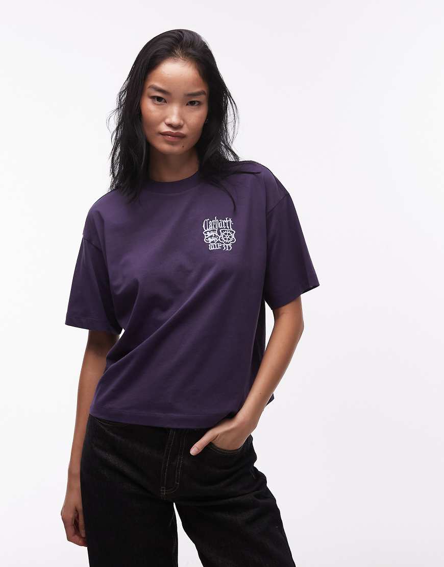 Carhartt WIP - Kastiges T-Shirt in Lila mit Siegelprint von Carhartt WIP