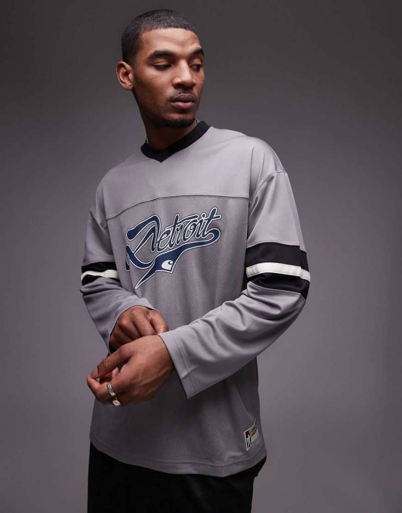 Carhartt WIP - Langärmliges Netzstoff-T-Shirt in Grau mit „Detroit"-Print-Neutral von Carhartt WIP