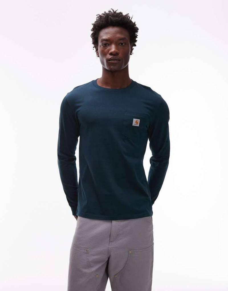 Carhartt WIP - Langärmliges T-Shirt in Dunkelgrün mit Tasche von Carhartt WIP