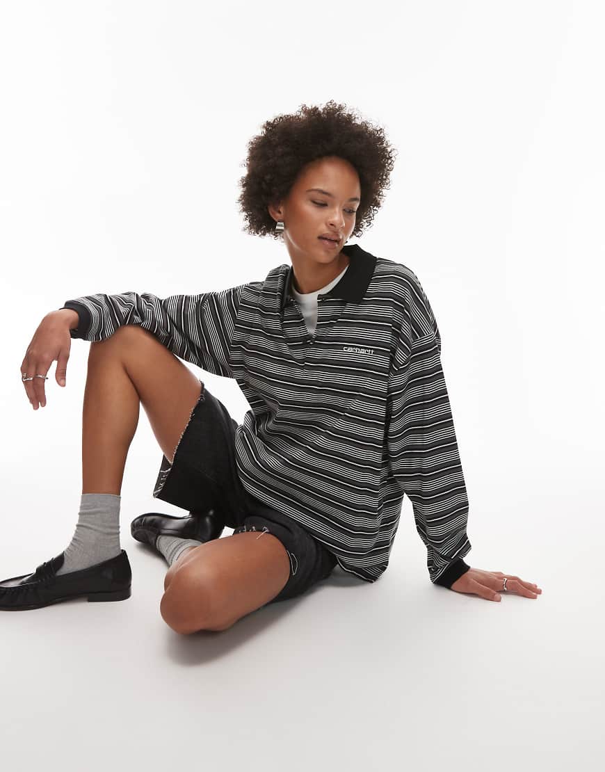 Carhartt WIP - Largo - Langärmliges Polo-Oberteil in Schwarz mit Streifen von Carhartt WIP