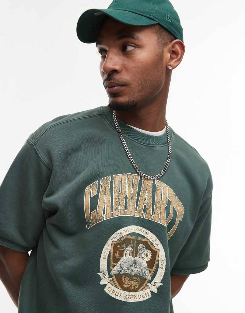 Carhartt WIP - Library - Kurzärmliges Sweatshirt in verwaschenem Grün mit Print-Schwarz von Carhartt WIP