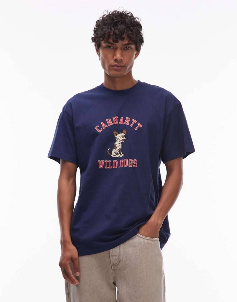 Carhartt WIP - Loose Fit T-Shirt in Marineblau mit „Wild Dogs"-Print von Carhartt WIP
