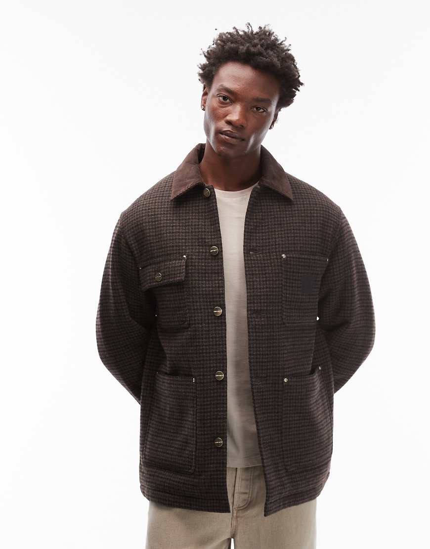 Carhartt WIP - Lowis Chore - Mantel in Braun mit Hahnentrittmuster-Brown von Carhartt WIP