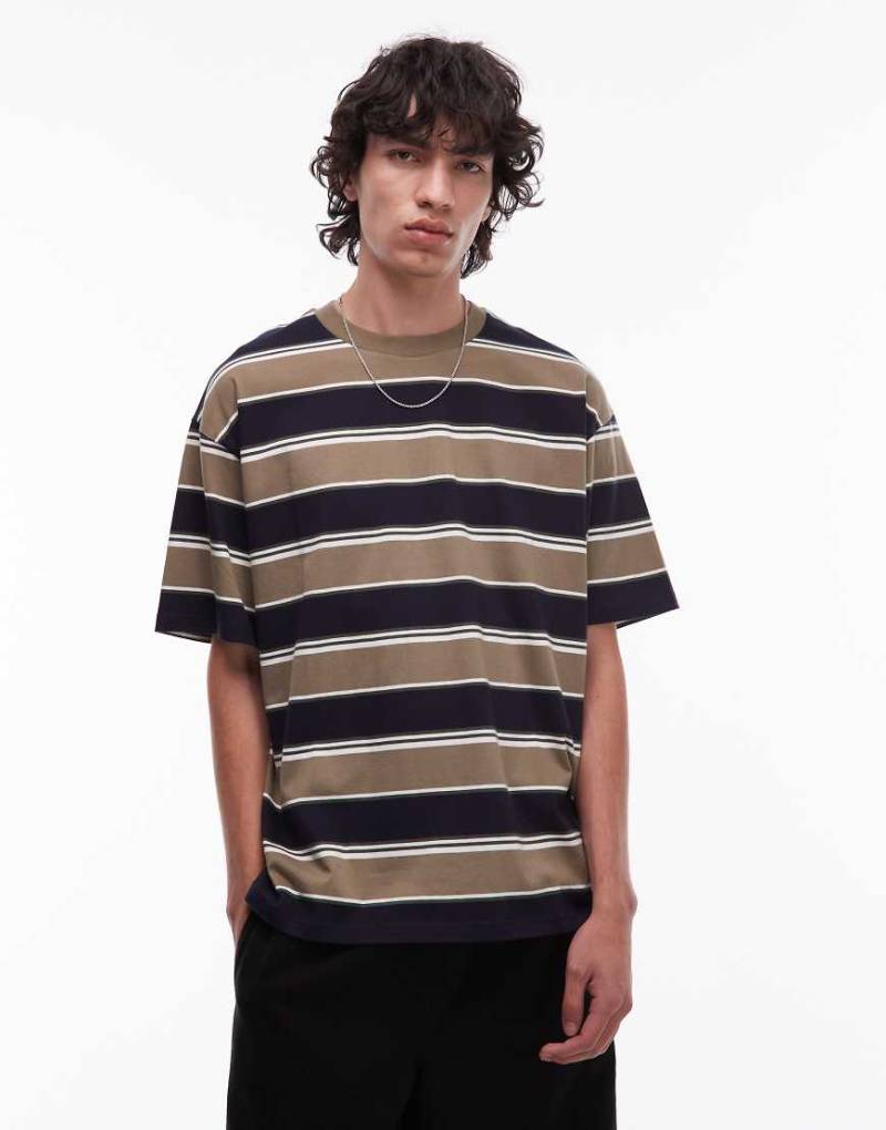 Carhartt WIP - Malone - T-Shirt in Khaki mit horizontalen Streifen-Grün von Carhartt WIP