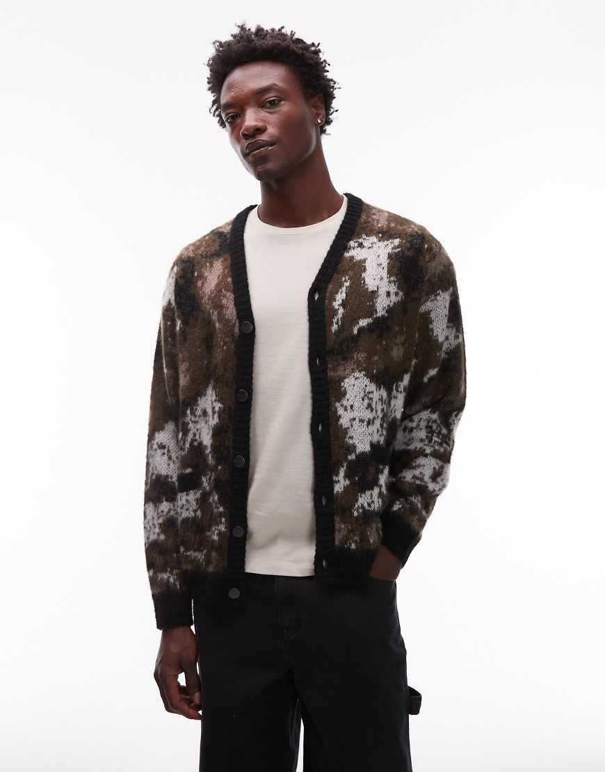 Carhartt WIP - Merton - Strickjacke aus Alpakawollmix mit abstraktem All-over-Rautenmuster-Brown von Carhartt WIP