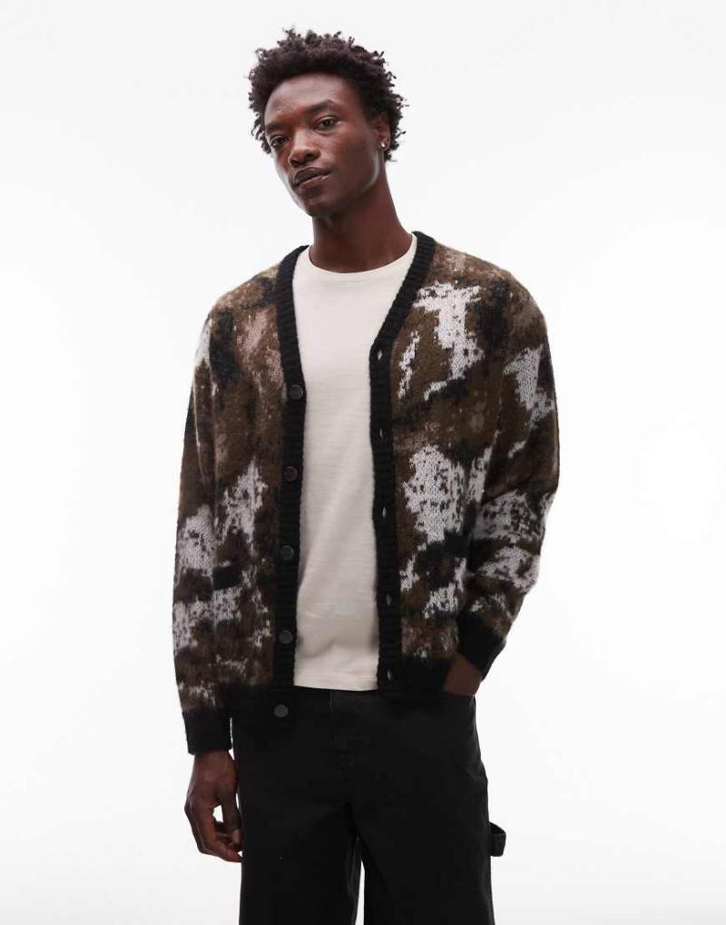 Carhartt WIP - Merton - Strickjacke aus Alpakawollmix mit abstraktem All-over-Rautenmuster-Brown von Carhartt WIP