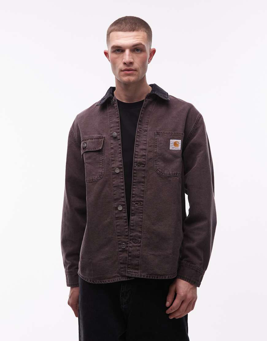 Carhartt WIP - Mitch - Canvas-Jacke in Dunkelbraun mit Cord-Kragen-Brown von Carhartt WIP