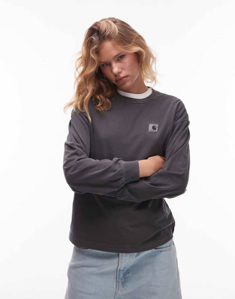 Carhartt WIP - Nelson - Langärmliges T-Shirt in verwaschenem Schwarz von Carhartt WIP