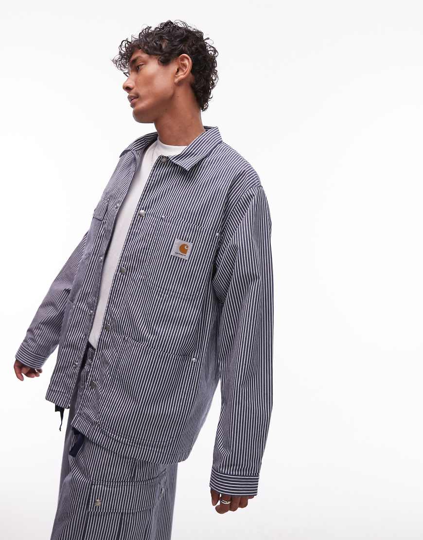 Carhartt WIP - Notus - Coach-Jacke in Blau mit Streifen-Grau von Carhartt WIP