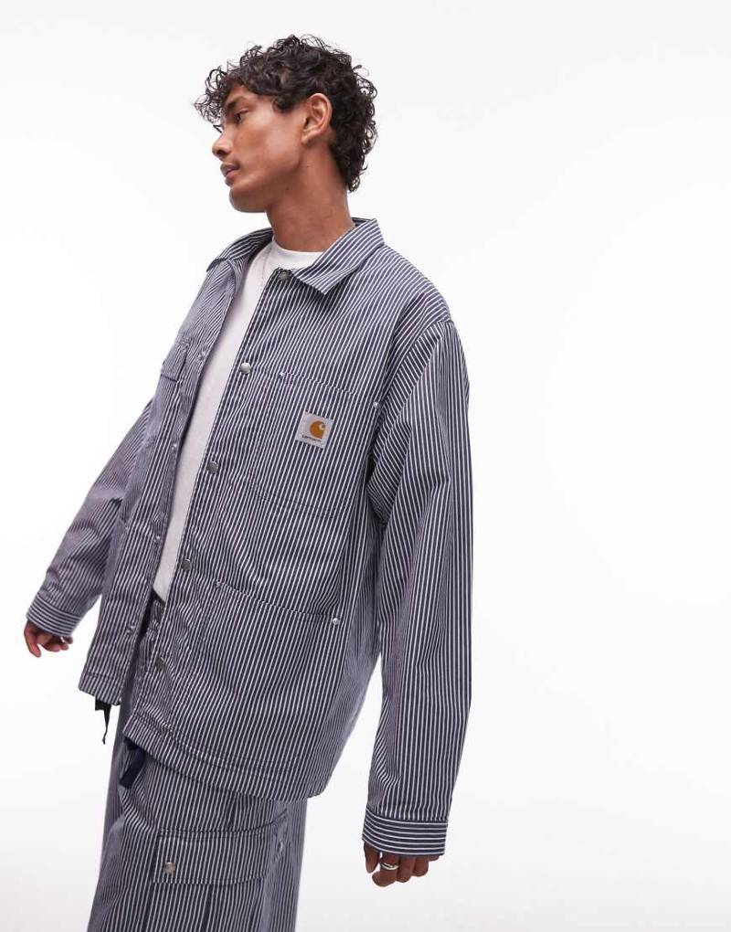 Carhartt WIP - Notus - Coach-Jacke in Blau mit Streifen-Grau von Carhartt WIP