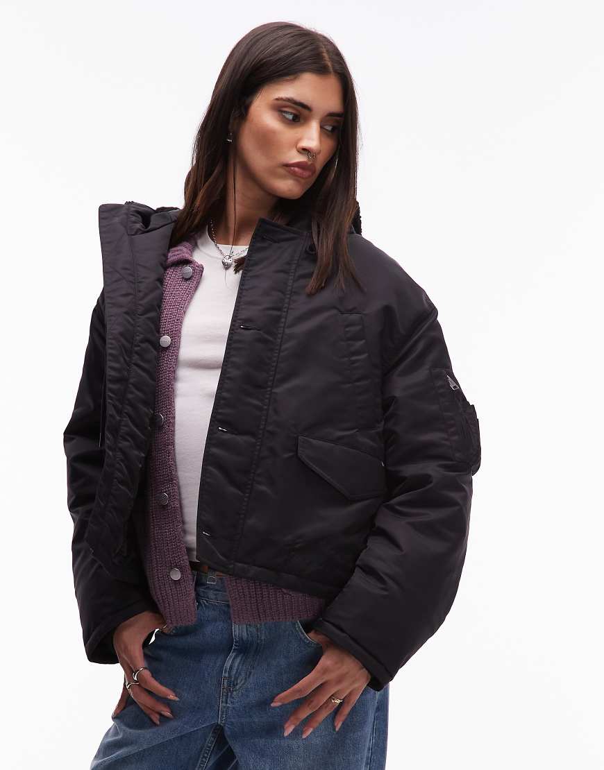 Carhartt WIP - Oltera - Jacke in Schwarz mit Kunstpelzkapuze von Carhartt WIP