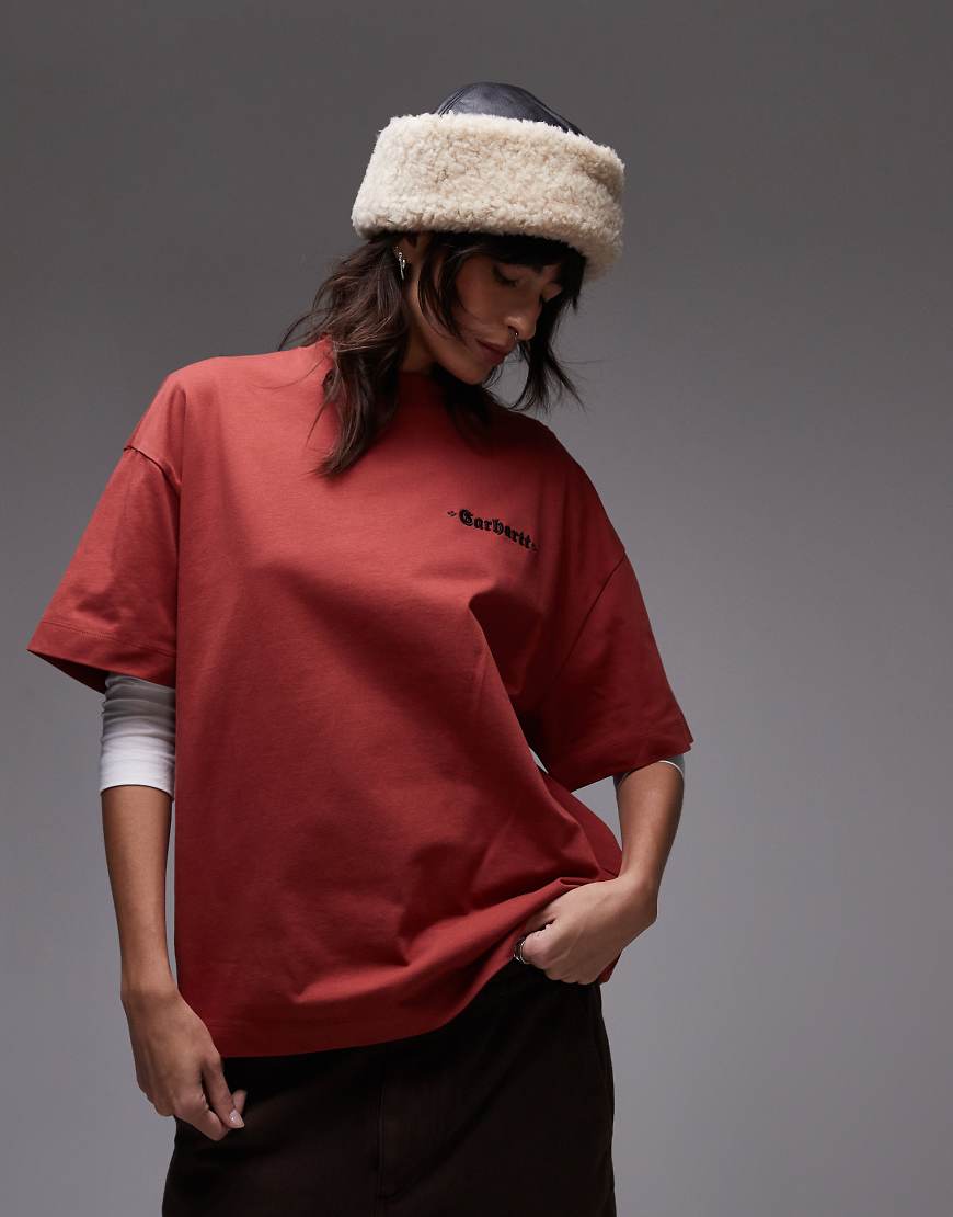 Carhartt WIP - Oversize-T-Shirt in Rostrot mit Logo auf der Brust-Braun von Carhartt WIP