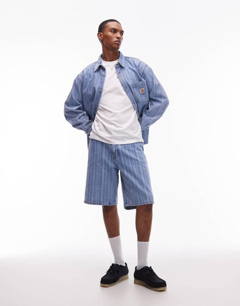 Carhartt WIP - Rylan - Weite, schmal zulaufende Jeansshorts mit Streifen, Kombiteil-Blau von Carhartt WIP