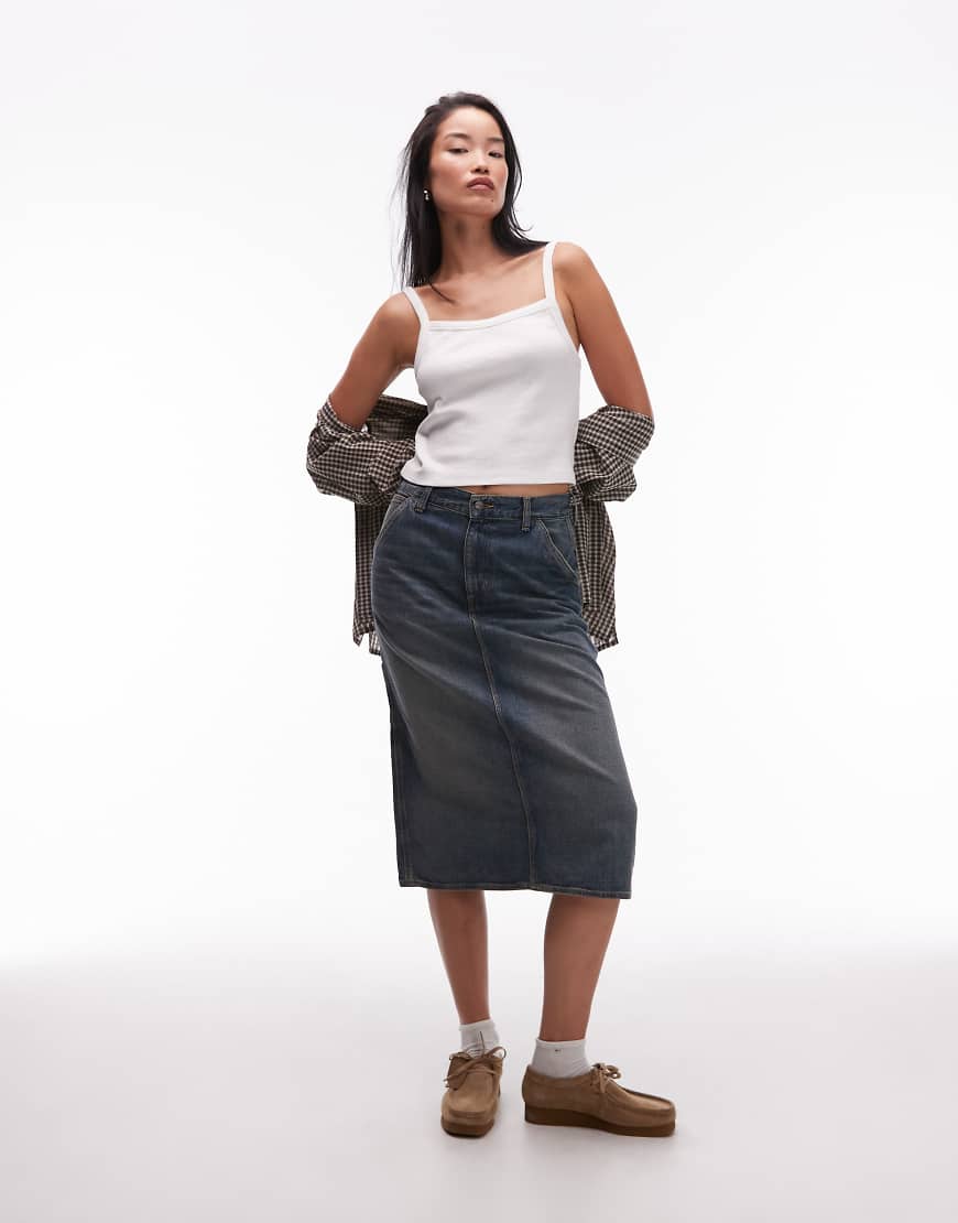 Carhartt WIP - Single Knee - Midi-Jeansrock in blauer Vintage-Waschung Carhartt WIP - Single Knee - Midi-Jeansrock in blauer Vintage-Waschung von Carhartt WIP