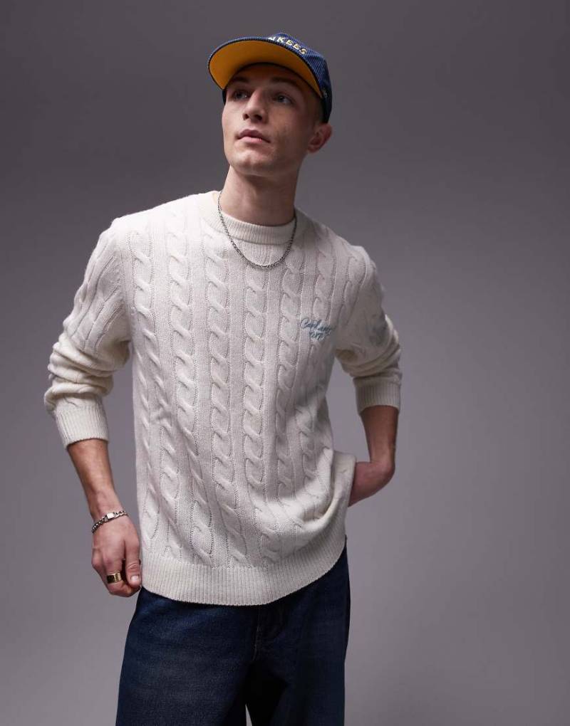 Carhartt WIP - Strickpullover in Cremeweiß mit Signatur-Logo und Zopfmuster von Carhartt WIP