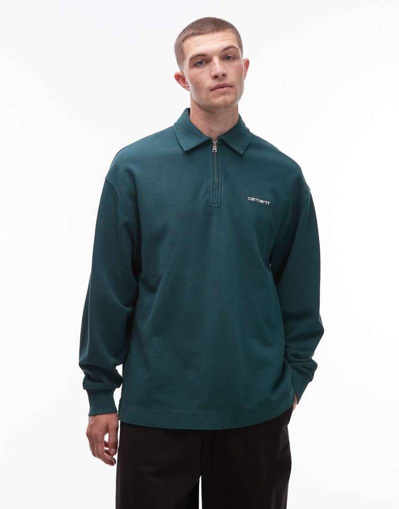 Carhartt WIP - Sweatshirt aus Pikee in Smaragdgrün mit kurzem Reißverschluss von Carhartt WIP