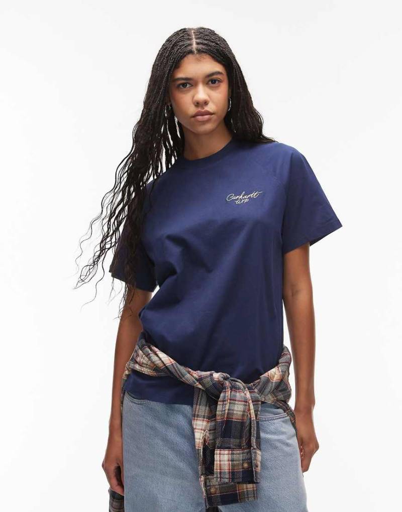 Carhartt WIP - T-Shirt in Blau mit Signatur-Schriftzug von Carhartt WIP