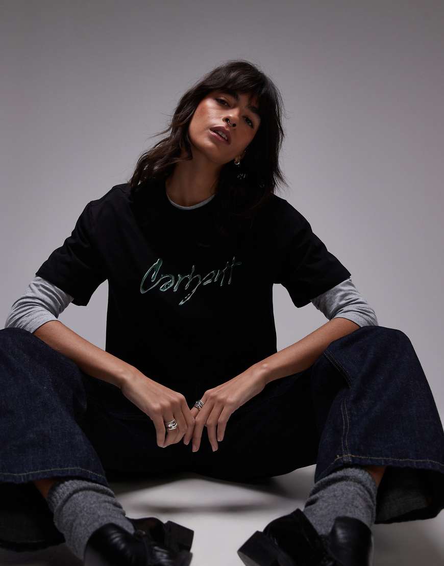 Carhartt WIP - T-Shirt in Schwarz mit Schriftzug in tropfender Optik von Carhartt WIP