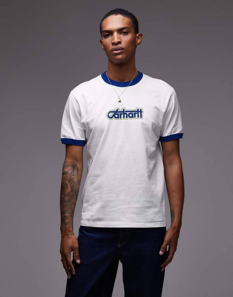 Carhartt WIP - T-Shirt in Weiß mit farblicher Einfassung und „Carhartt"-Schriftzug von Carhartt WIP