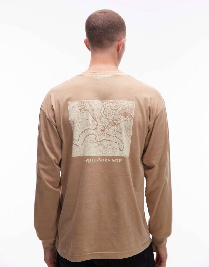 Carhartt WIP - Terrestrial - Langärmliges T-Shirt in Beige mit lockerer Passform und Motiv-Brown von Carhartt WIP