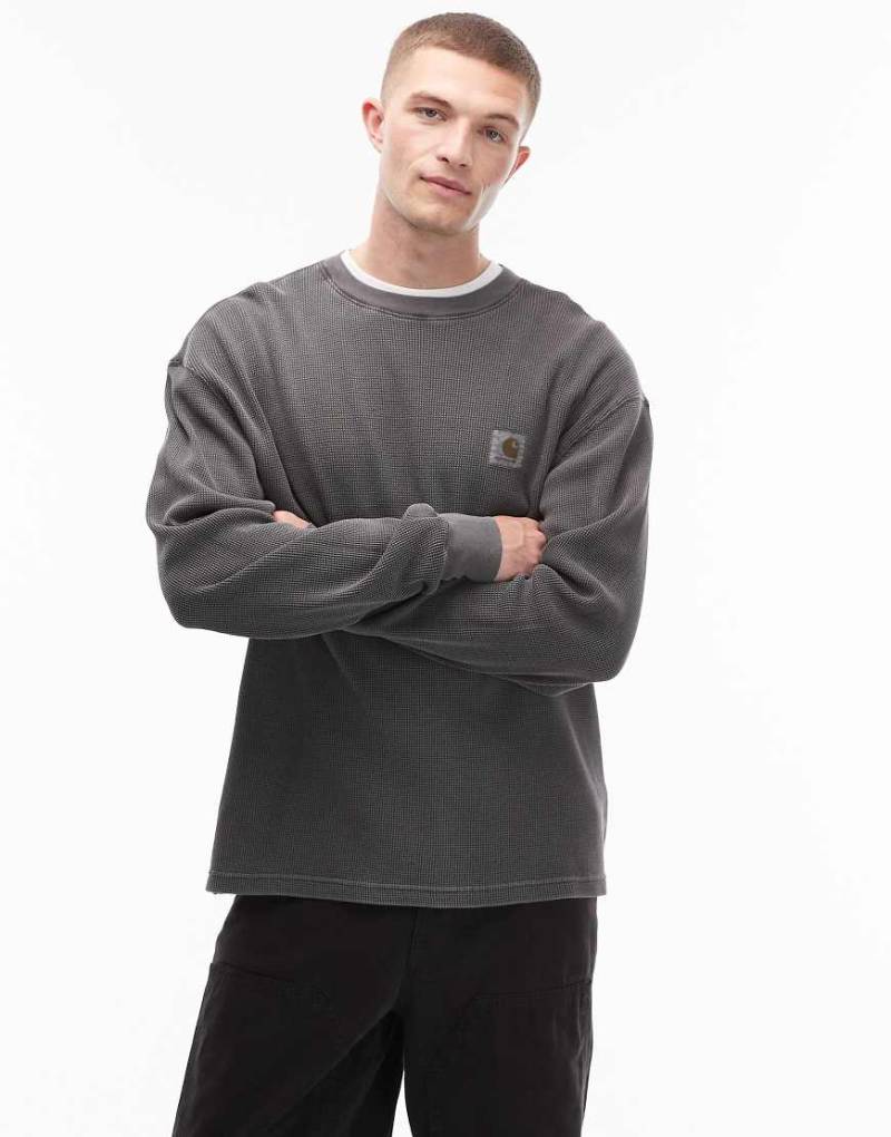 Carhartt WIP - Vista - Langärmliges Loose-Fit-T-Shirt in Schwarz mit Waffelstruktur von Carhartt WIP