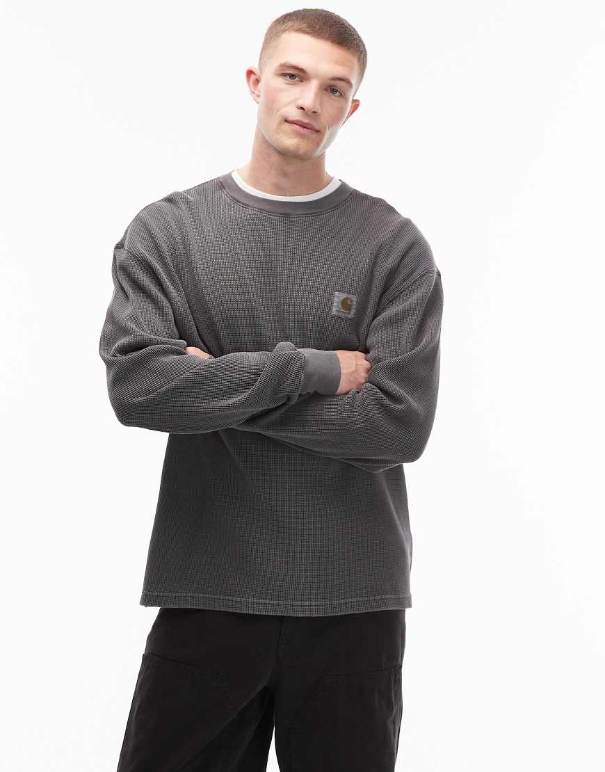 Carhartt WIP - Vista - Langärmliges Loose-Fit-T-Shirt in Schwarz mit Waffelstruktur von Carhartt WIP