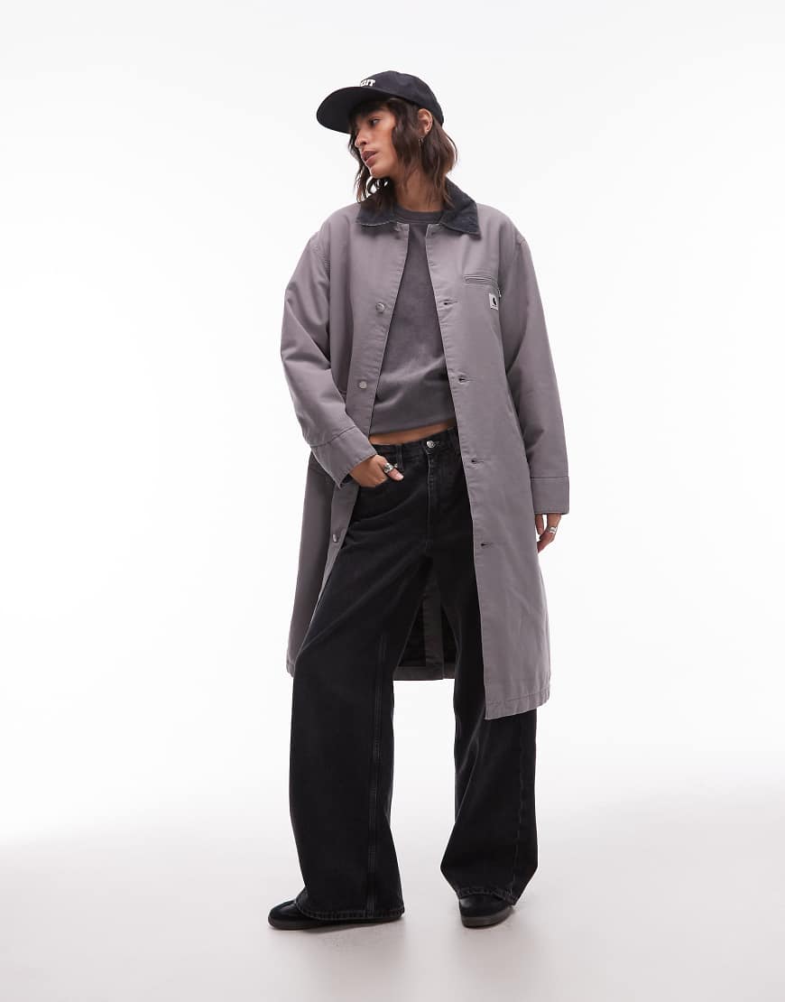 Carhartt WIP - Webster - Longline-Mantel in Stone-Waschung-Grau von Carhartt WIP