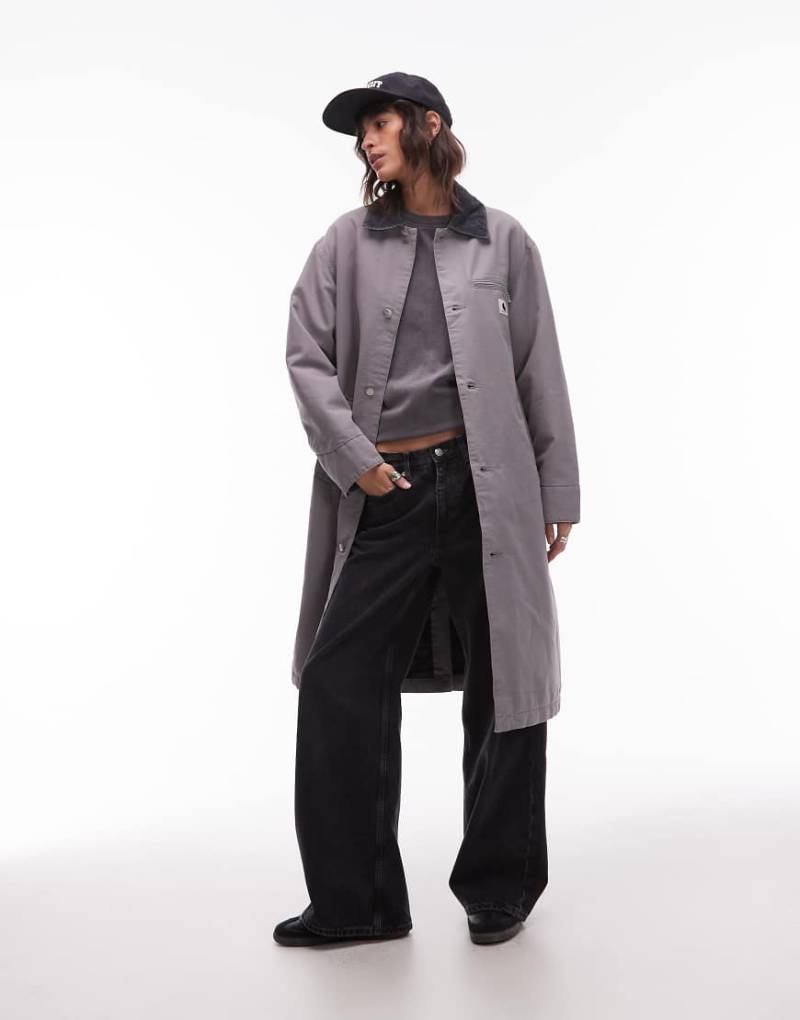 Carhartt WIP - Webster - Longline-Mantel in Stone-Waschung-Grau von Carhartt WIP