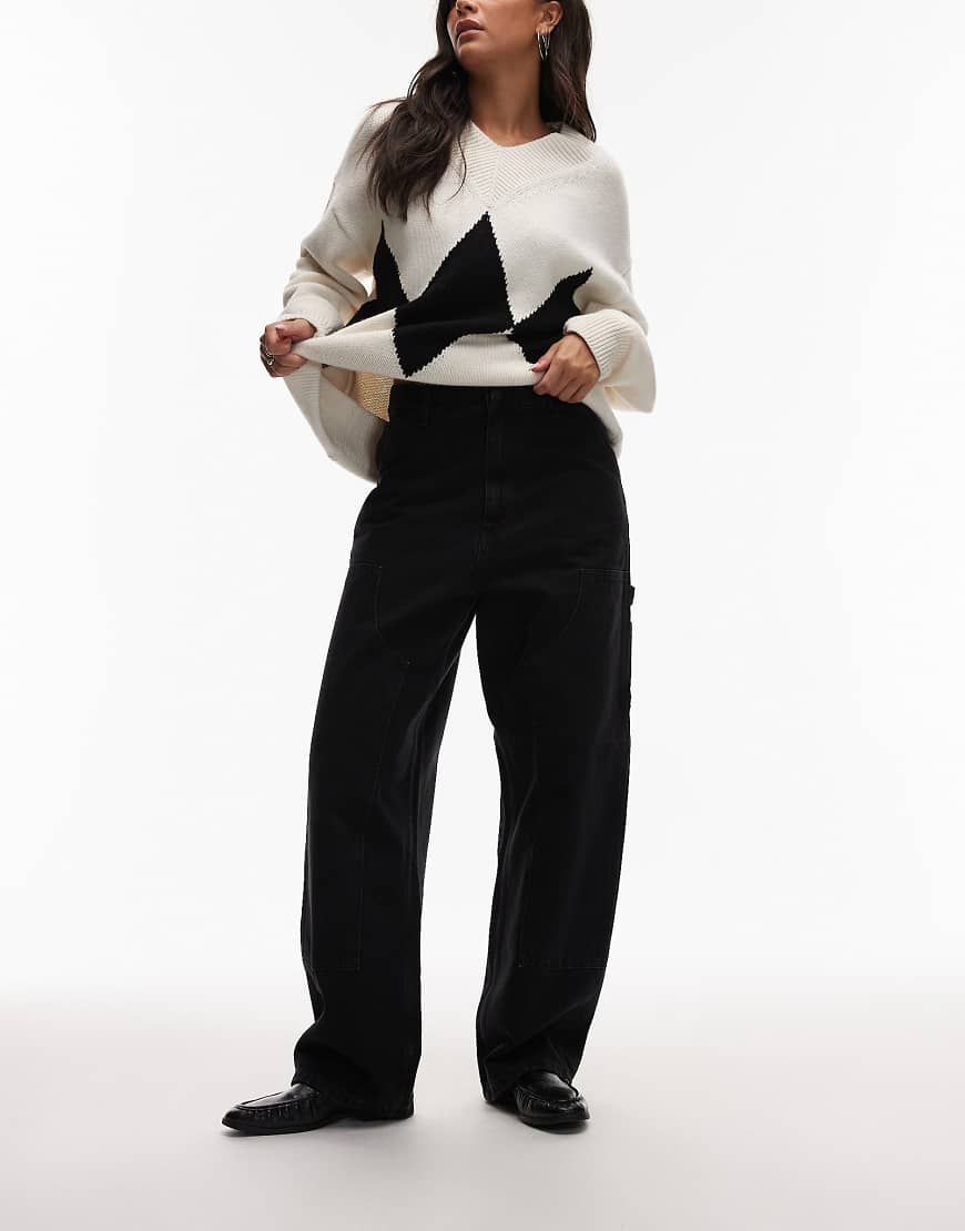 Carhartt Wip - Brandon - Lockere Jeans in schwarzer Stone-Waschung mit doppellagiger Kniepartie von Carhartt WIP