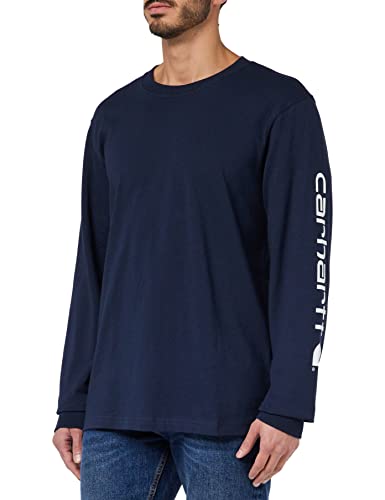 Carhartt, Herren, Lockeres, schweres, langärmliges T-Shirt mit Logo-Grafik auf dem Ärmel, Marineblau, S von Carhartt