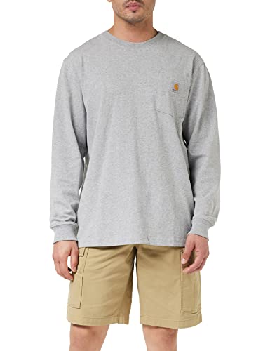 Carhartt Herren Loose Fit, schweres, langärmliges Pocket T-Shirt mit Tasche, Grau meliert, M von Carhartt