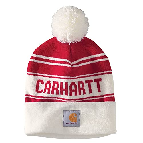 Carhartt Herren Strickmütze mit Bommel und Logo Beanie-Mütze, Rot/Ausflug, einfarbig (Getaway Solids), Einheitsgröße von Carhartt