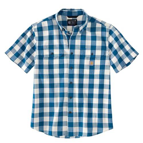 Carhartt 106140 Herren-Hemd, lockere Passform, mittelschwer, kurzärmelig, kariert, Deep Lagoon, L Groß Tall von Carhartt