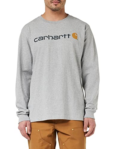 Carhartt, Herren, Lockeres, schweres, langärmliges T-Shirt mit Logo-Grafik, Grau meliert, XXL von Carhartt