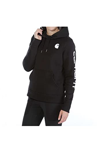 Carhartt Damen Relaxed Fit, mittelschweres Sweatshirt mit Logo-Grafik auf dem Ärmel, Schwarz, S von Carhartt