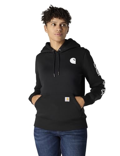 Carhartt Damen Relaxed Fit, mittelschweres Sweatshirt mit Logo-Grafik auf dem Ärmel, Schwarz, M von Carhartt