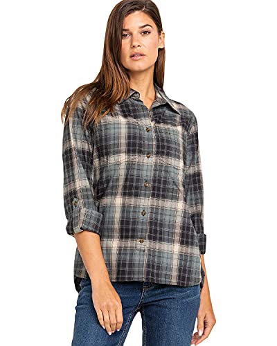 Carhartt Damen Fairview Kariertes Hemd mit Button-Down-Kragen, Balsamgrün, X-Klein von Carhartt