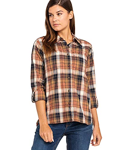 Carhartt Damen Fairview Kariertes Hemd mit Button-Down-Kragen, Braun, X-Klein von Carhartt