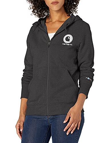 Carhartt Damen Force Delmont Graphic Zip Front Hooded Sweatshirt Kapuzenpullover, Schwarz meliert, XS von Carhartt