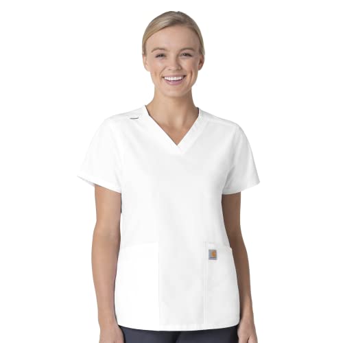 Carhartt Damen Force V-Neck 5-Pocket Top Medizinisches Schlupfhemd, Weiss/opulenter Garten, Groß von Carhartt