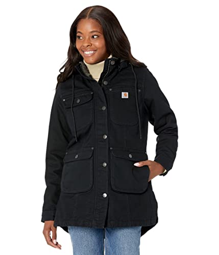 Carhartt Damen Jacke Relaxed Fit - Isolierte Baumwoll-Duck-Jacke mit Abnehmbarer Kapuze, Schwarz, M von Carhartt