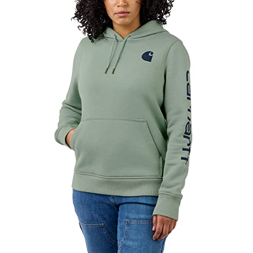 Carhartt Damen-Sweatshirt, lockere Passform, mittelschwer, Logo-Ärmel, Grafik-Sweatshirt, Jade Heather, M Große Größen von Carhartt