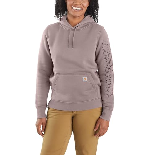 Carhartt Rain Defender Kapuzen-Sweatshirt mit Promo-Grafik, lockerer Passform, Damen, Violett, XS von Carhartt