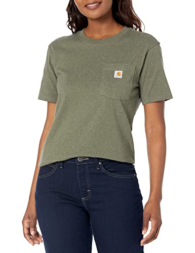 Carhartt Damen Lockere Passform, Schweres Taschen WK87 Workwear Pocket Kurzarm T-Shirt (Normale Größen), Basilikum Heather, XL von Carhartt