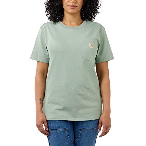 Carhartt Damen Lockere Passform, schweres Taschen WK87 Workwear Pocket Kurzarm T-Shirt (Normale Größen), Farbe: Jade Heather Heather, XL von Carhartt